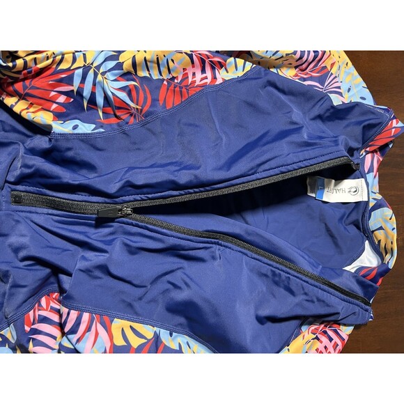 Halcurt Women’s Rash Guard One Piece Swimsuit L Navy Leaves UPF 50+ Built-In Bra - Picture 5 of 14